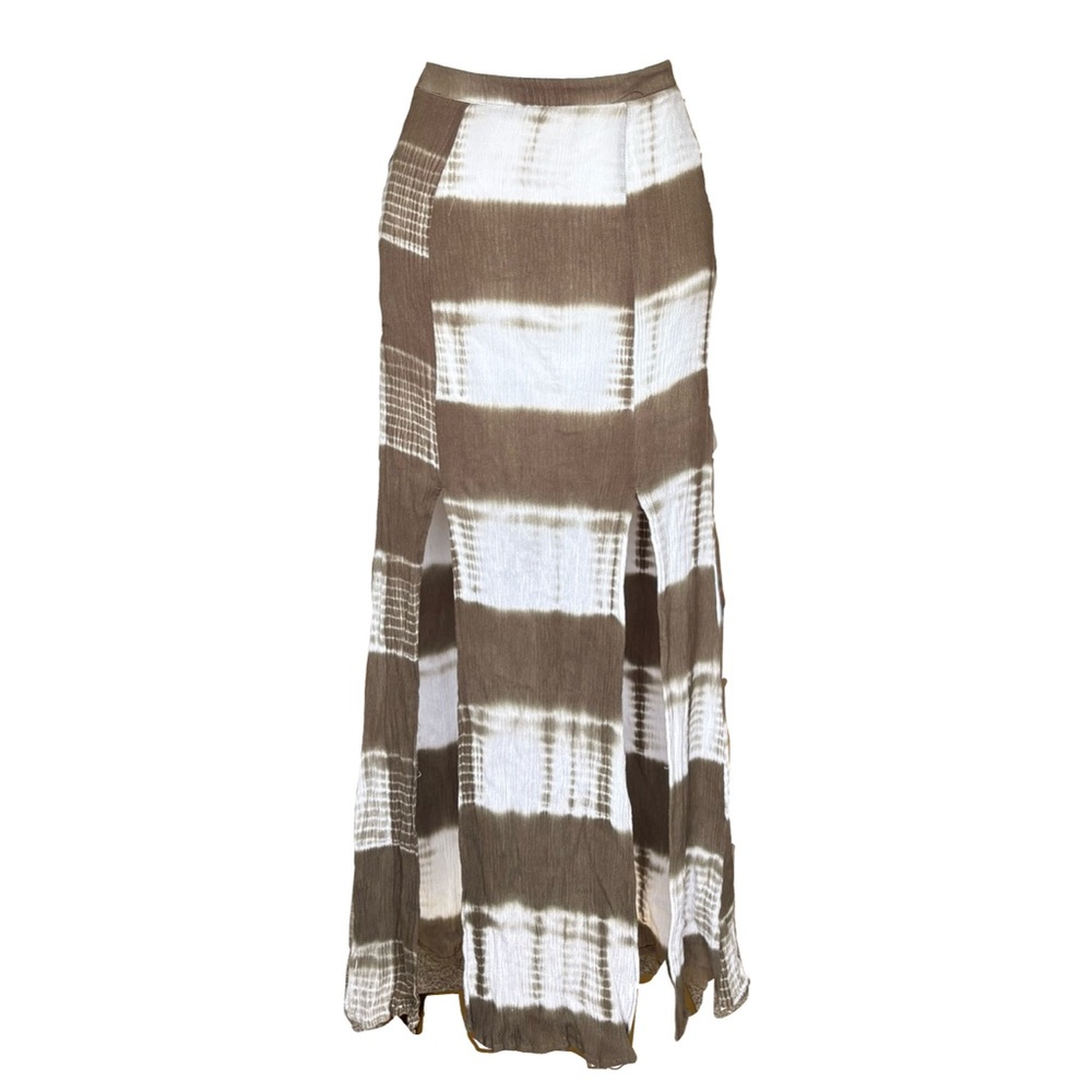 Green and White Slit Maxi Skirt